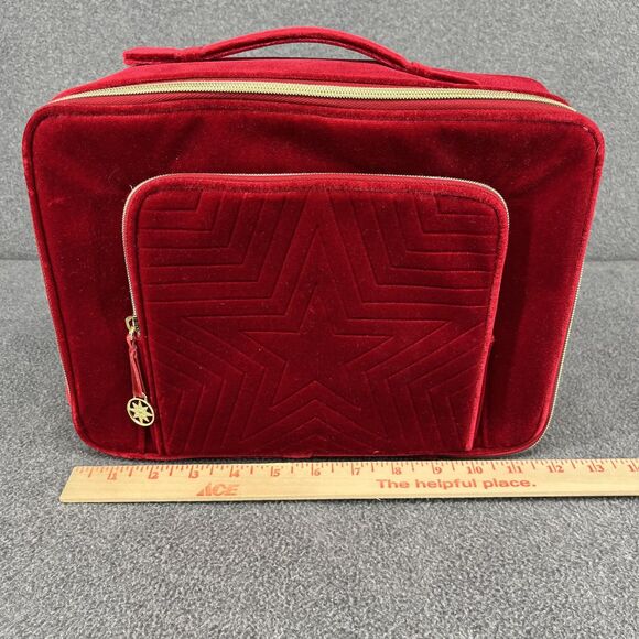 Estée Lauder Red Velvet Star Cosmetic Travel Train Bag Gold Zipper Recycled - Picture 9 of 14